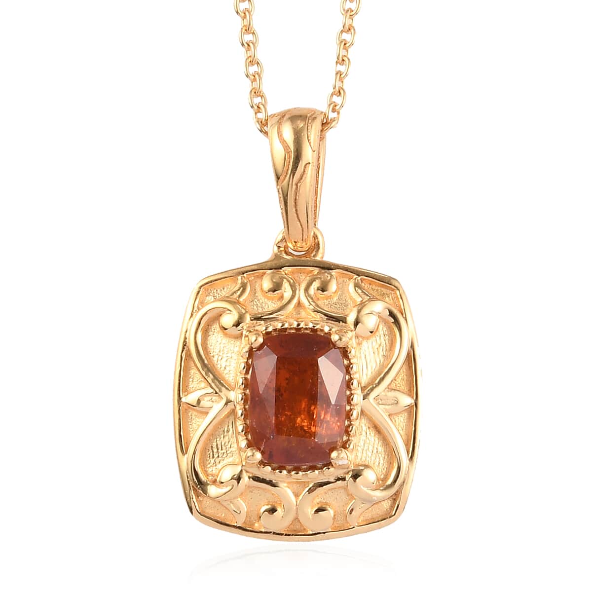 Tangerine Kyanite Solitaire Pendant Necklace 20 Inches in Vermeil Yellow Gold Over Sterling Silver 1.15 ctw image number 0