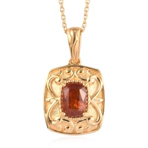 Tangerine Kyanite Solitaire Pendant Necklace 20 Inches in Vermeil Yellow Gold Over Sterling Silver 1.15 ctw