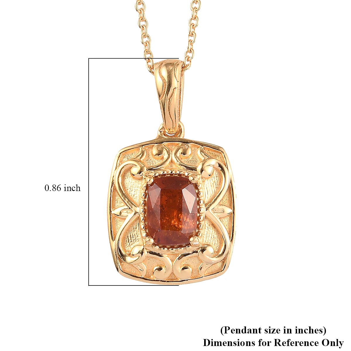 Tangerine Kyanite Solitaire Pendant Necklace 20 Inches in Vermeil Yellow Gold Over Sterling Silver 1.15 ctw