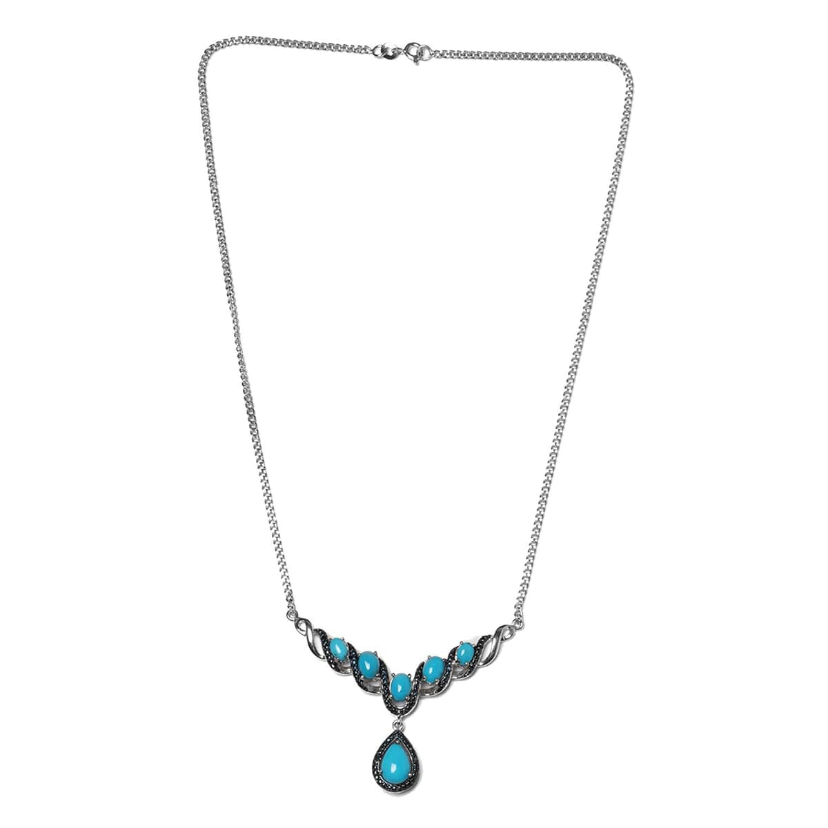 Sleeping Beauty Turquoise and Blue Diamond Necklace 18 Inches in Platinum Over Sterling Silver 5.00 ctw image number 0