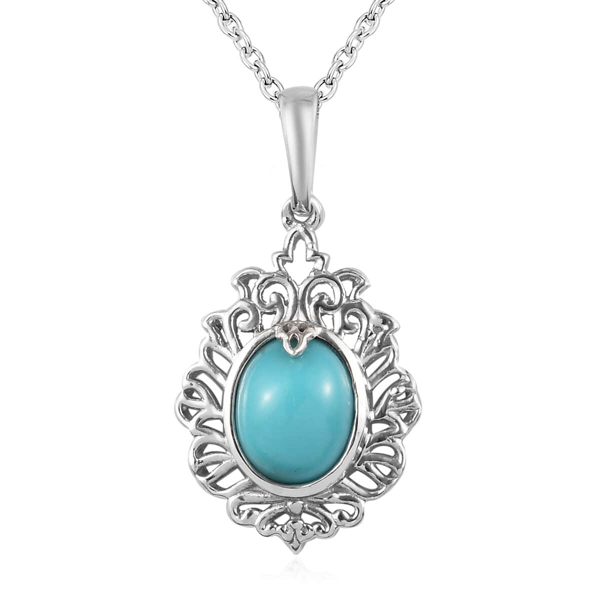 Mexican Turquoise Pendant Necklace 20 Inches in Platinum Over Sterling Silver 2.15 ctw image number 0