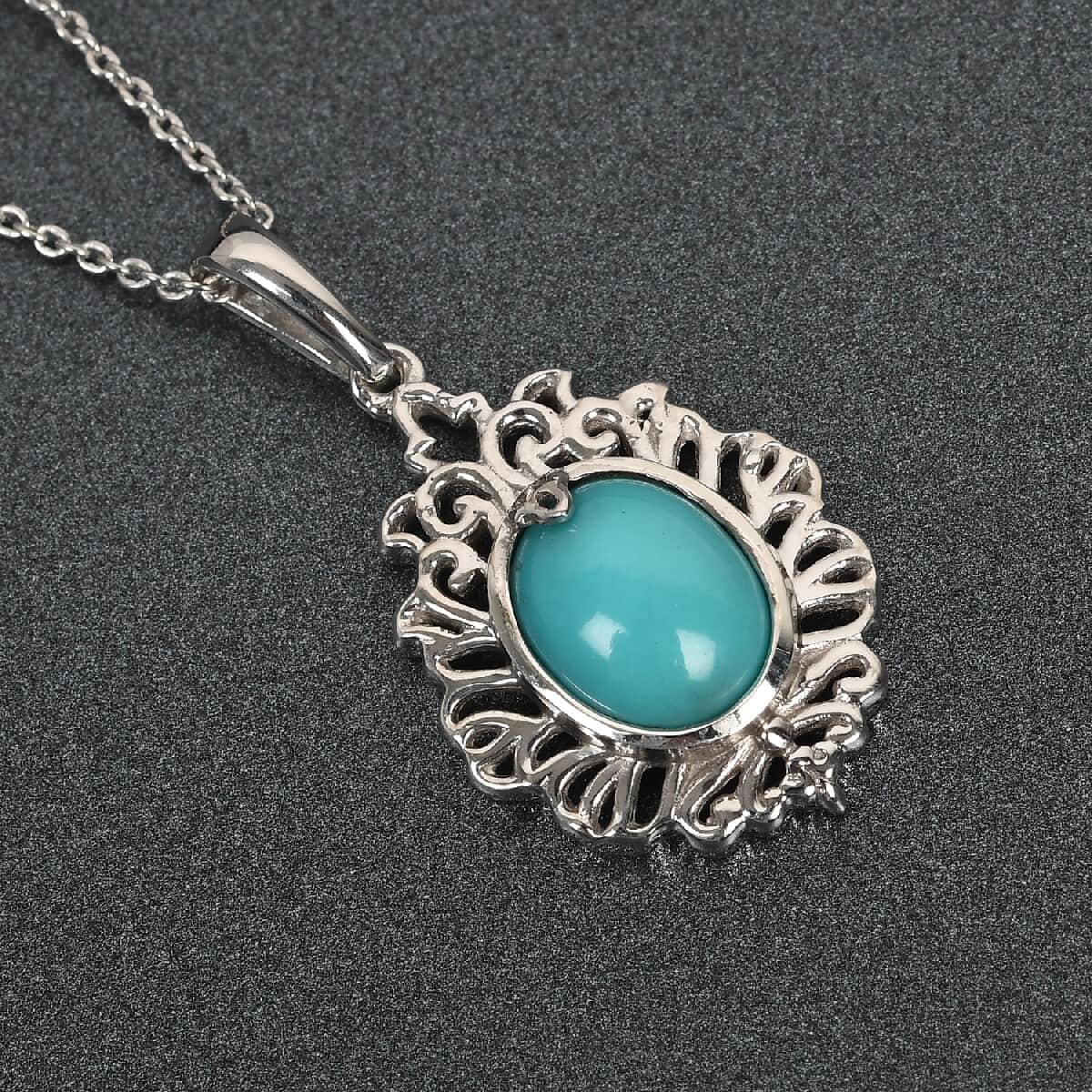 Mexican Turquoise Pendant Necklace 20 Inches in Platinum Over Sterling Silver 2.15 ctw image number 1