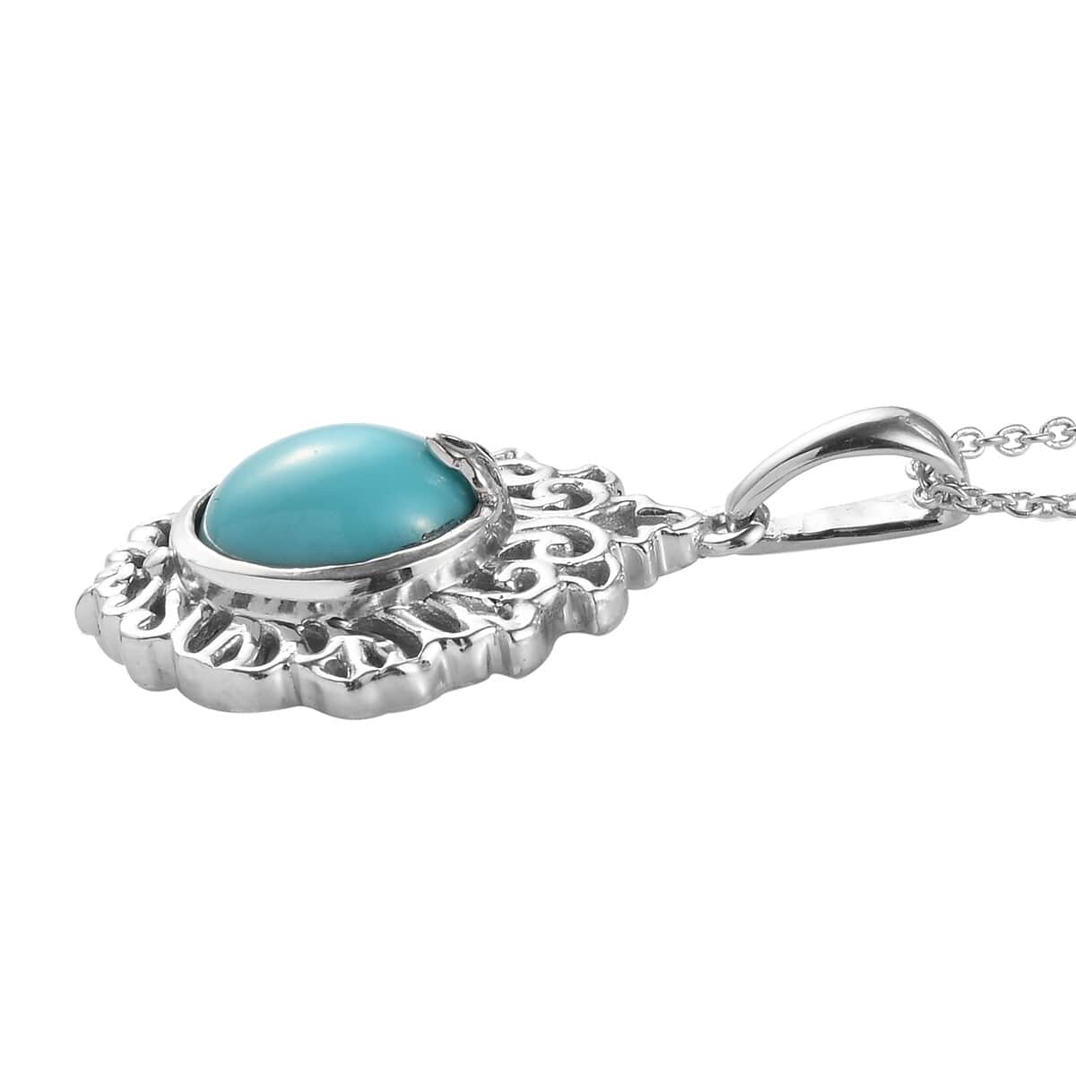 Mexican Turquoise Pendant Necklace 20 Inches in Platinum Over Sterling Silver 2.15 ctw image number 3