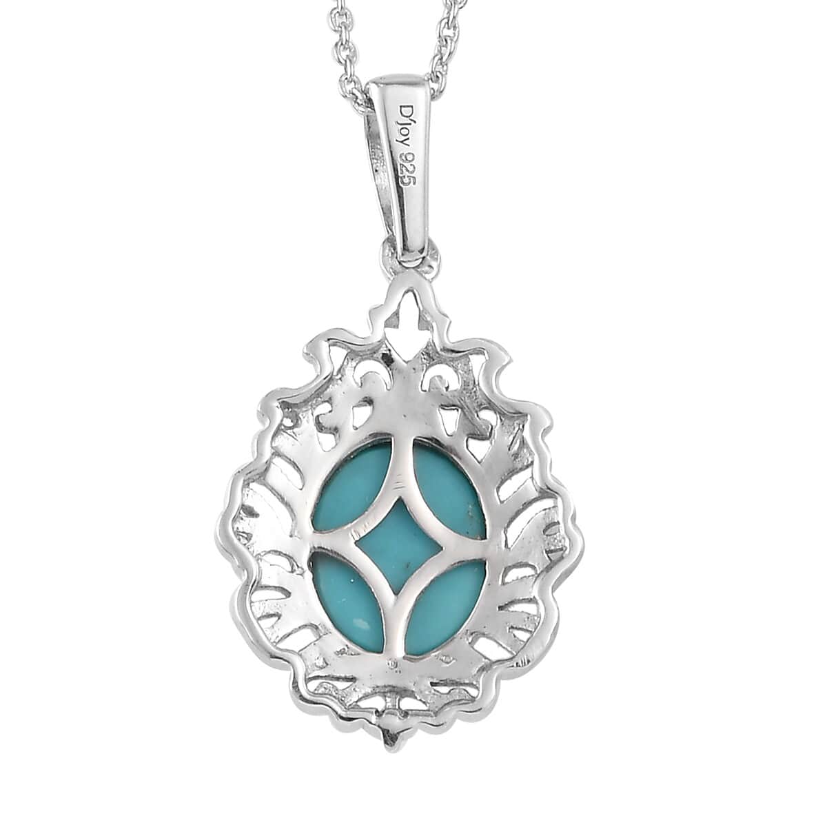 Mexican Turquoise Pendant Necklace 20 Inches in Platinum Over Sterling Silver 2.15 ctw image number 4