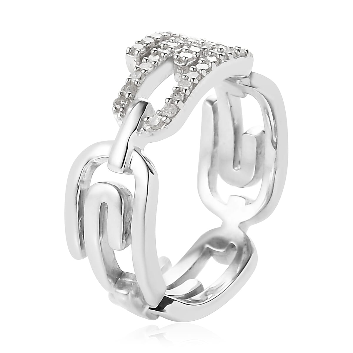 Web Paper Clip Collection Diamond Ring in Platinum Over Sterling Silver (Size 7.0) 0.20 ctw image number 3