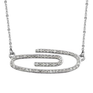 Web Paper Clip Collection Diamond Paper Clip Necklace 18 Inch in Platinum Over Sterling Silver 0.25 ctw