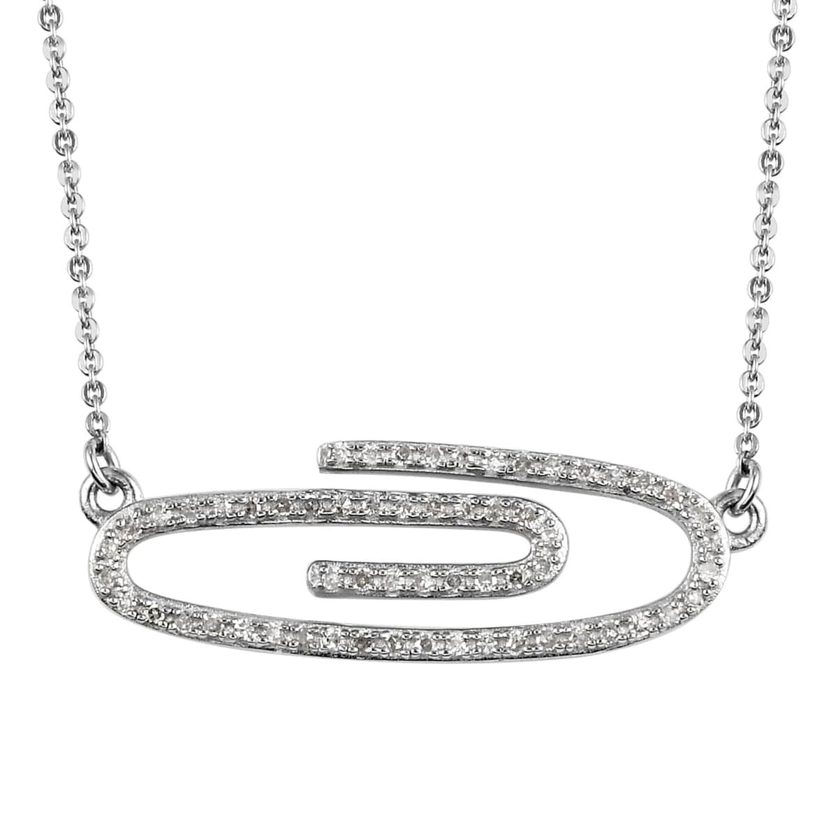 Web Paper Clip Collection Diamond Paper Clip Necklace 18 Inch in Platinum Over Sterling Silver 0.25 ctw image number 0