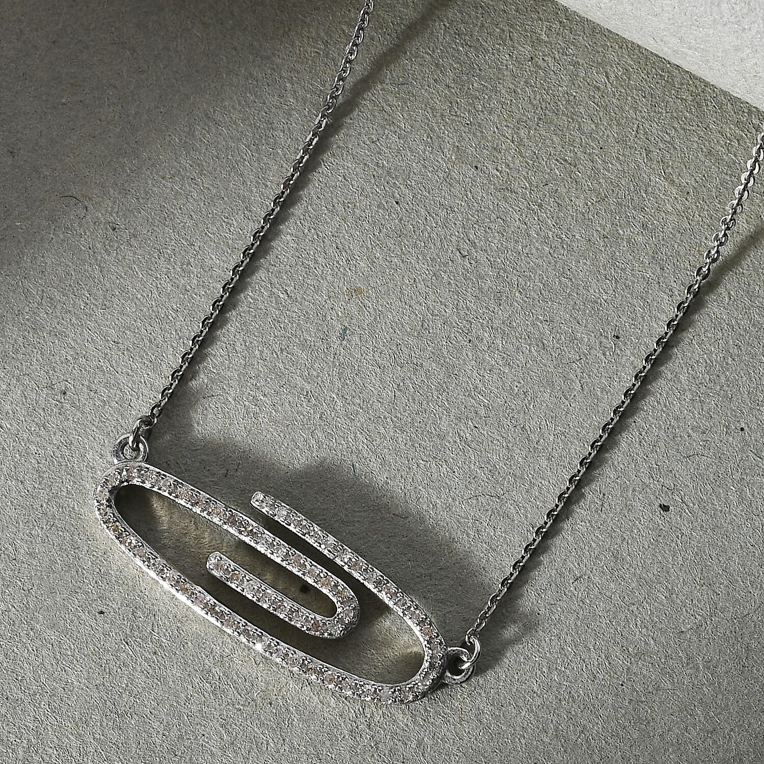 Web Paper Clip Collection Diamond Paper Clip Necklace 18 Inch in Platinum Over Sterling Silver 0.25 ctw