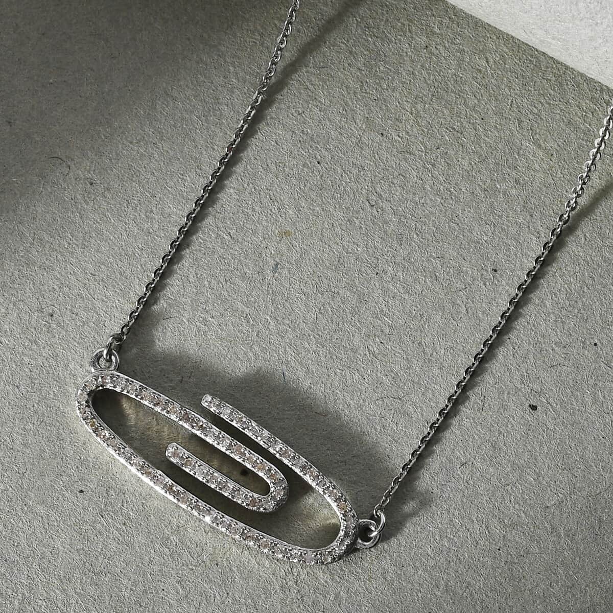 Web Paper Clip Collection Diamond Paper Clip Necklace 18 Inch in Platinum Over Sterling Silver 0.25 ctw image number 1