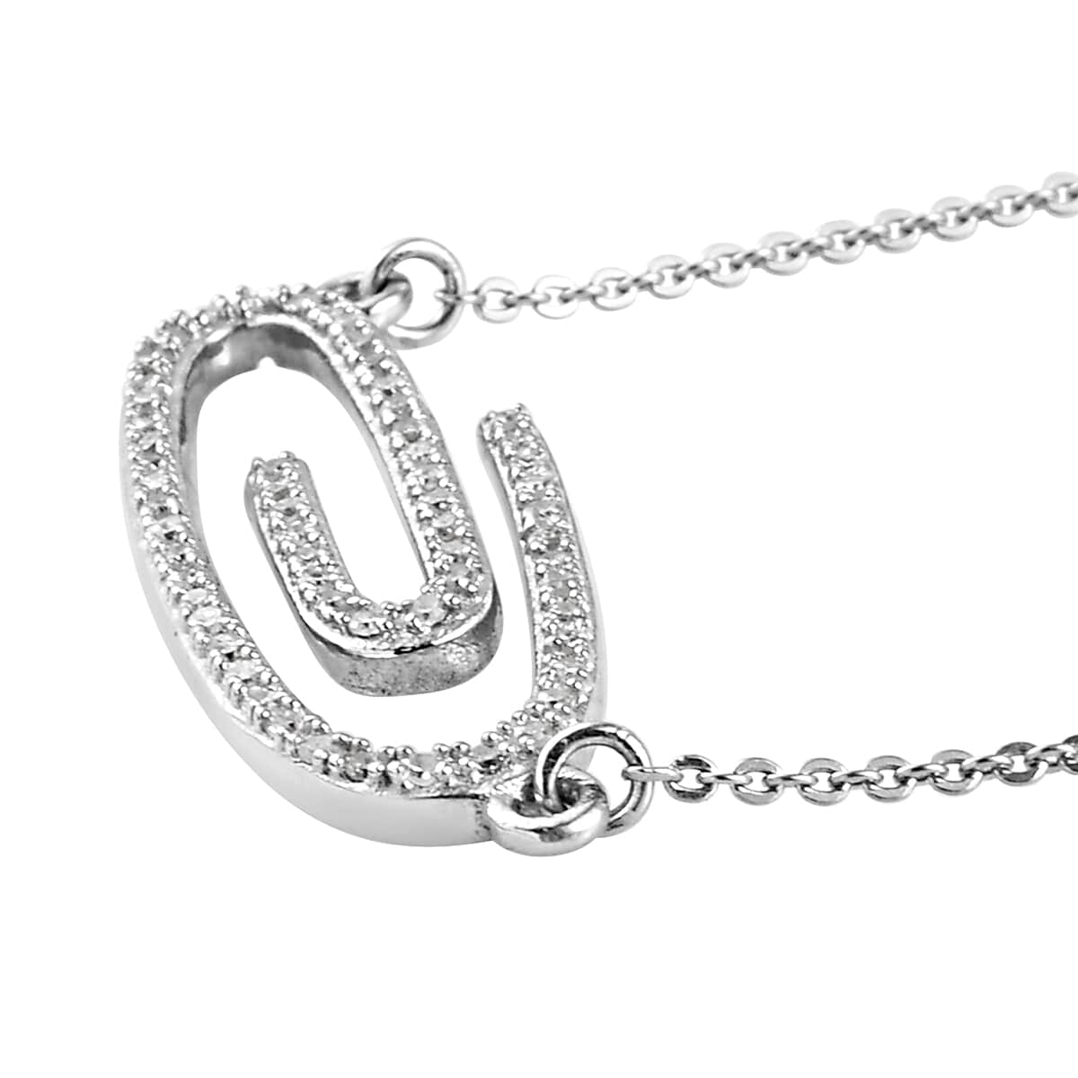 Web Paper Clip Collection Diamond Paper Clip Necklace 18 Inch in Platinum Over Sterling Silver 0.25 ctw image number 3