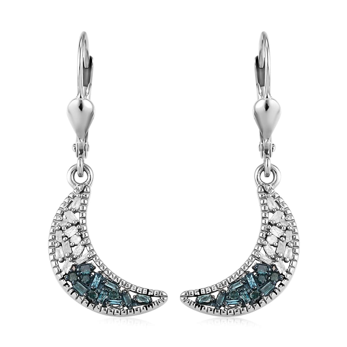 Blue Diamond and Diamond Lever Back Earrings in Platinum Over Sterling Silver 0.33 ctw image number 0