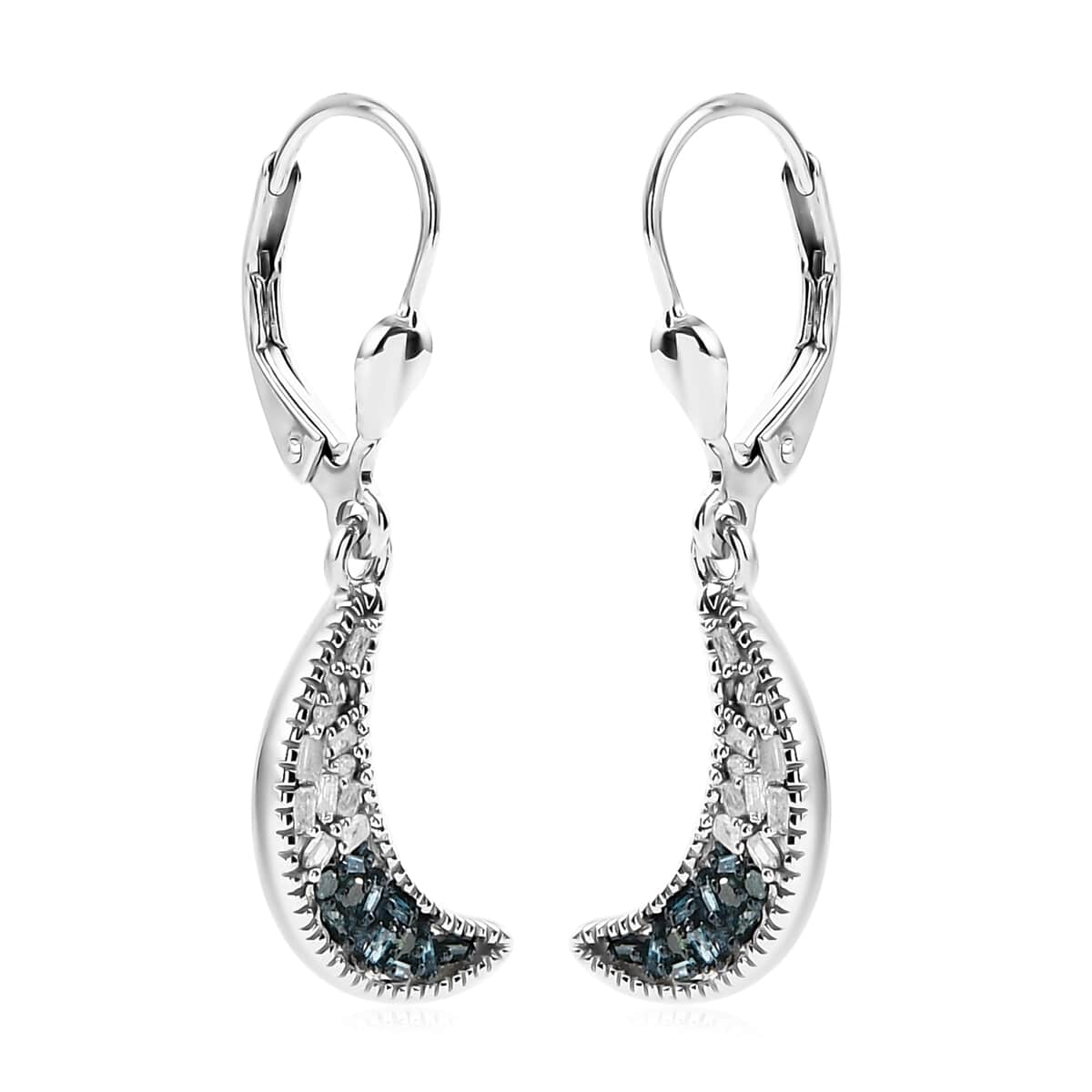Blue Diamond and Diamond Lever Back Earrings in Platinum Over Sterling Silver 0.33 ctw image number 3