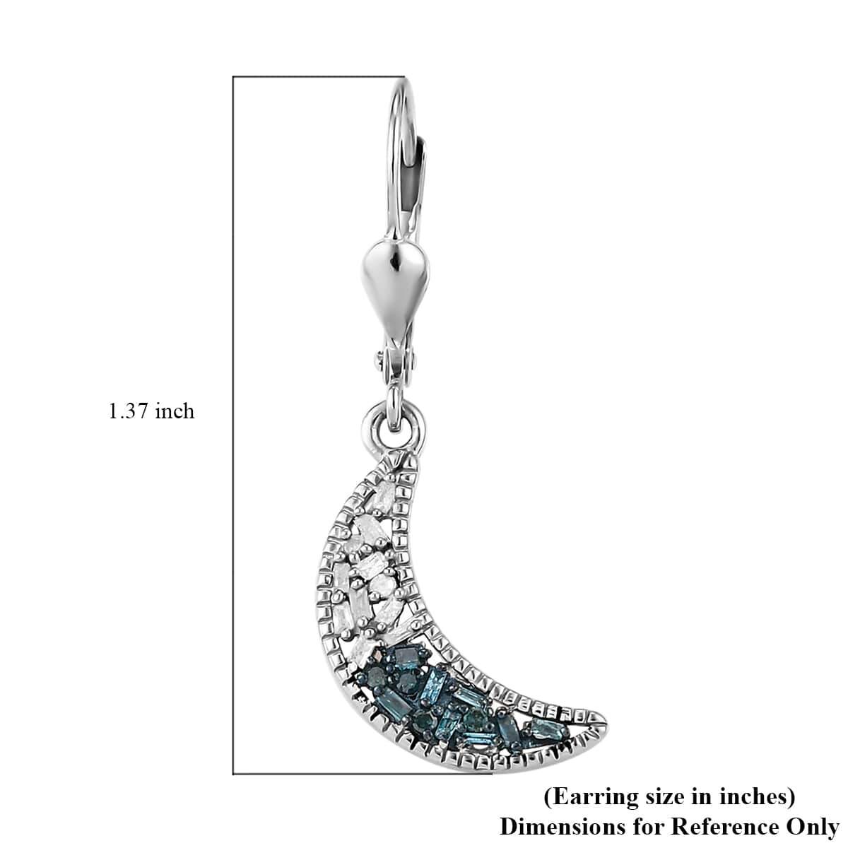 Blue Diamond and Diamond Lever Back Earrings in Platinum Over Sterling Silver 0.33 ctw image number 4