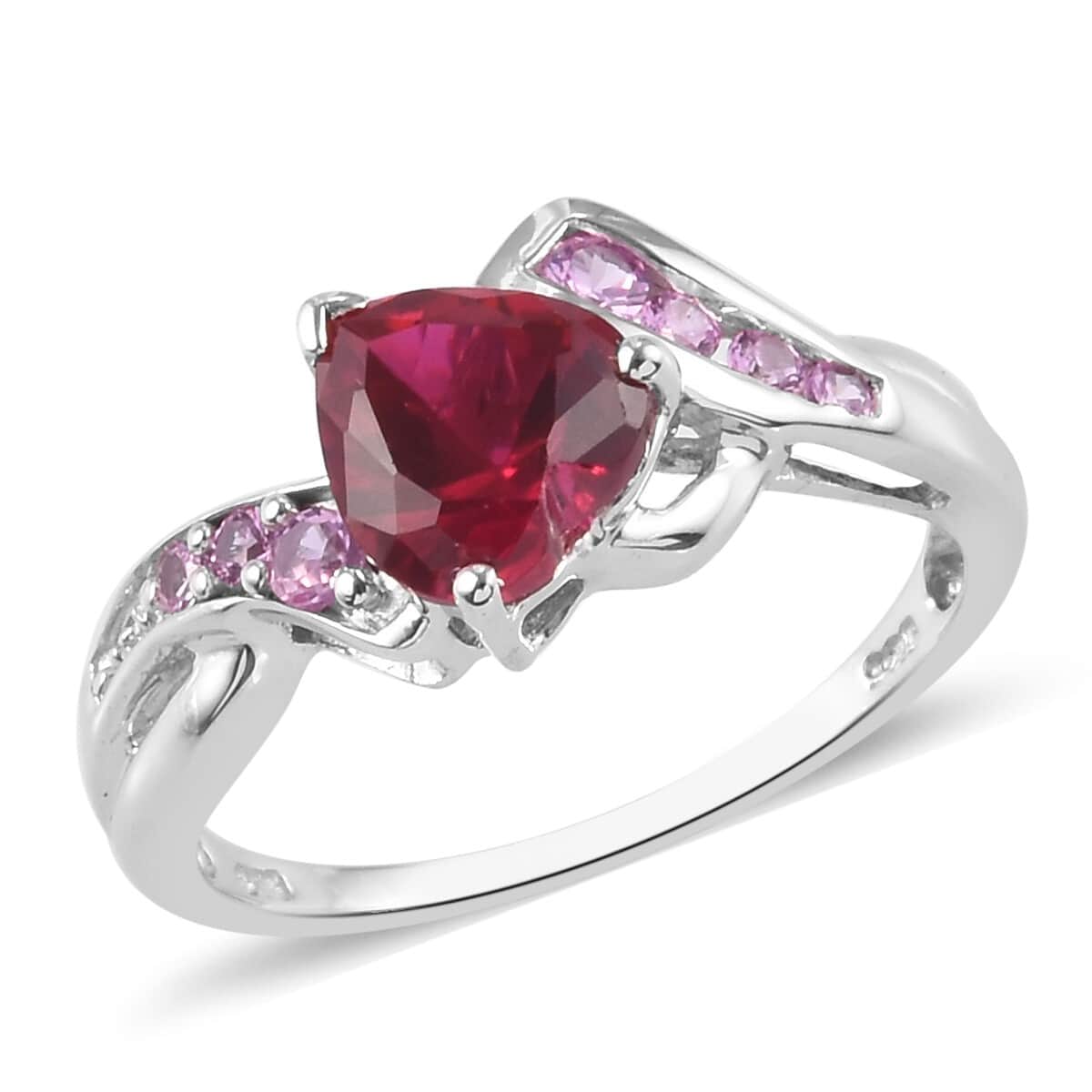 Niassa Ruby (FF) and Lab Created Pink Sapphire Ring in Platinum Over Sterling Silver (Size 7.0) 6.05 ctw image number 0