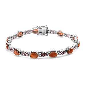 Korevora Sunstone and Orissa Rose Garnet Tennis Bracelet in Platinum Over Sterling Silver (7.25 In) 10.00 ctw