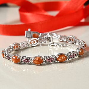 Korevora Sunstone and Orissa Rose Garnet Tennis Bracelet in Platinum Over Sterling Silver (7.25 In) 10.00 ctw