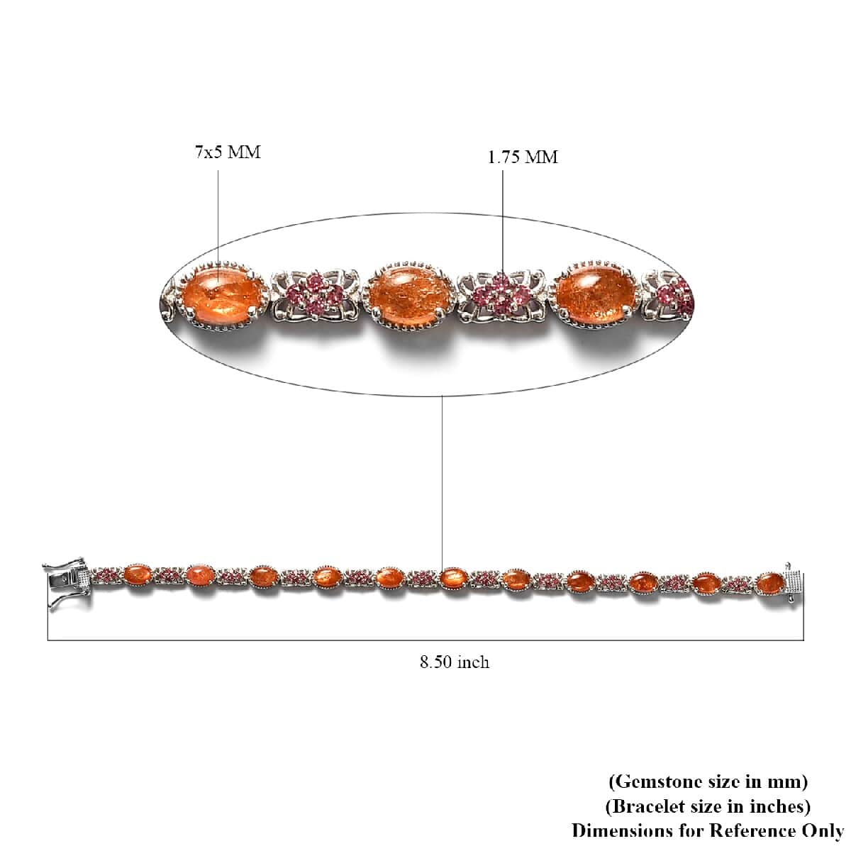 10.45 ctw Korevora Sunstone and Orissa Rose Garnet Bracelet in Platinum Over Sterling Silver (7.25 In) 11.30 Grams image number 4