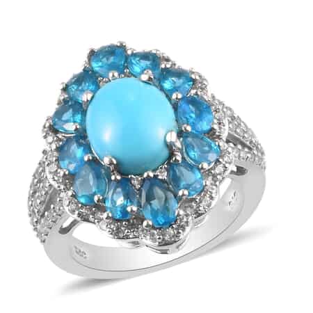 American Natural Sleeping Beauty Turquoise and Multi Gemstone Ring in Platinum Over Sterling Silver (Size 6.0) 7.00 ctw image number 0