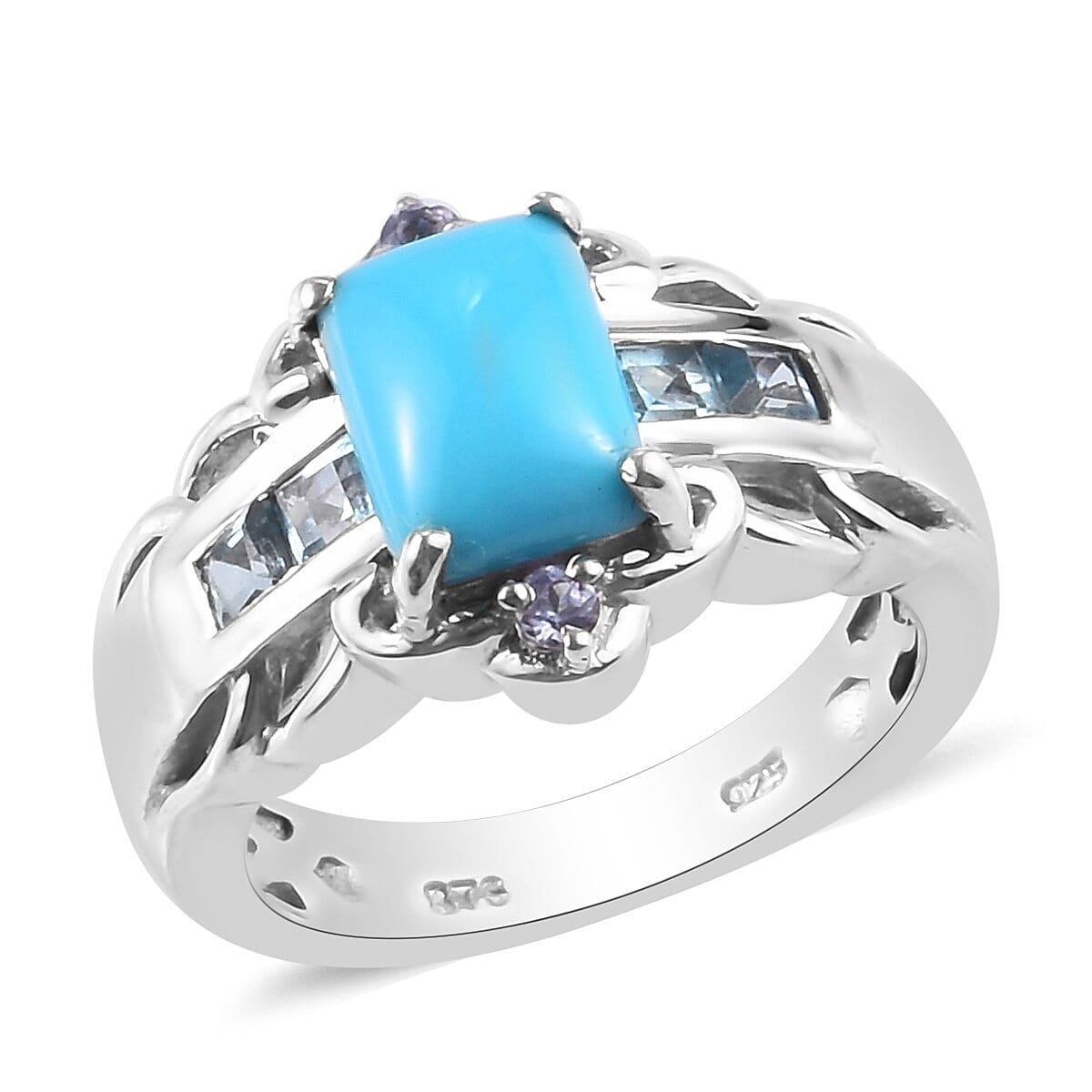 Sleeping Beauty Turquoise and Multi Gemstone Ring in Platinum Over Sterling Silver (Size 7.0) 3.20 ctw