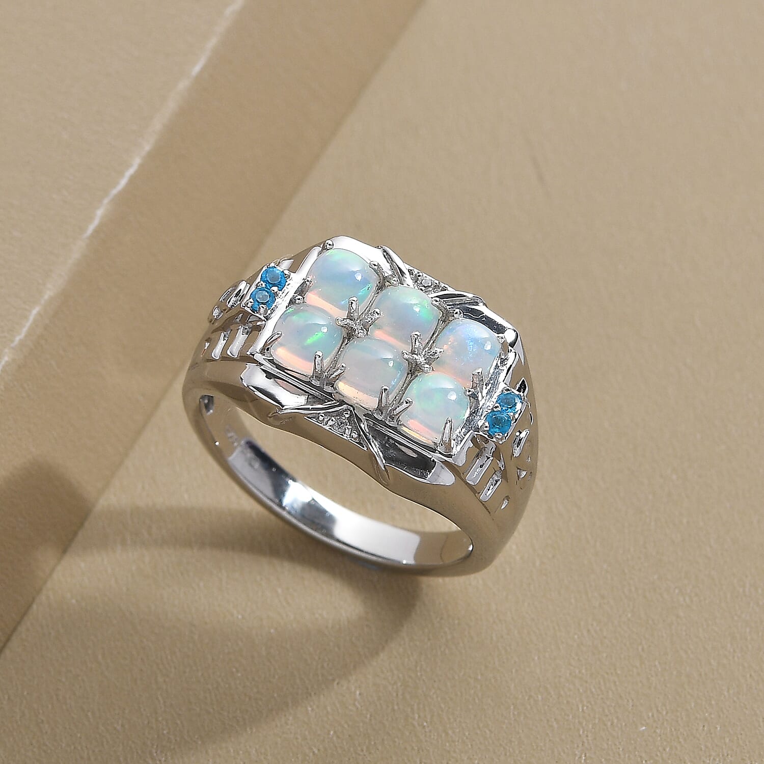 Premium Ethiopian Welo Opal and Multi Gemstone Men's Ring in Platinum Over Sterling Silver (Size 10.0) 7.25 Grams 1.40 ctw