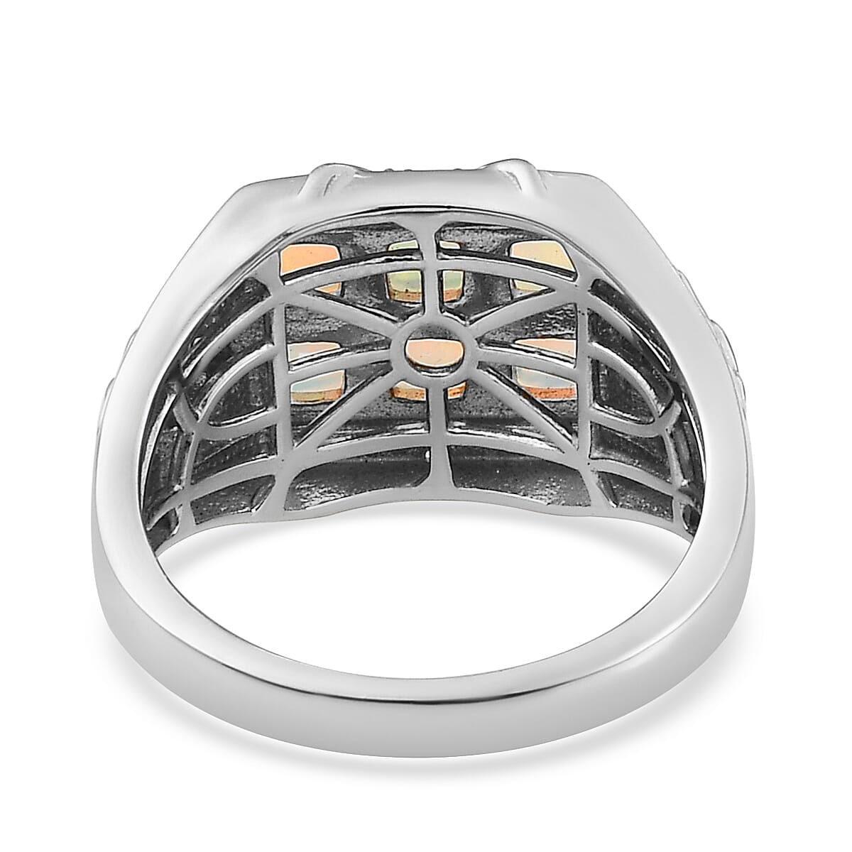 Premium Ethiopian Welo Opal and Multi Gemstone Men's Ring in Platinum Over Sterling Silver (Size 10.0) 7.25 Grams 1.40 ctw