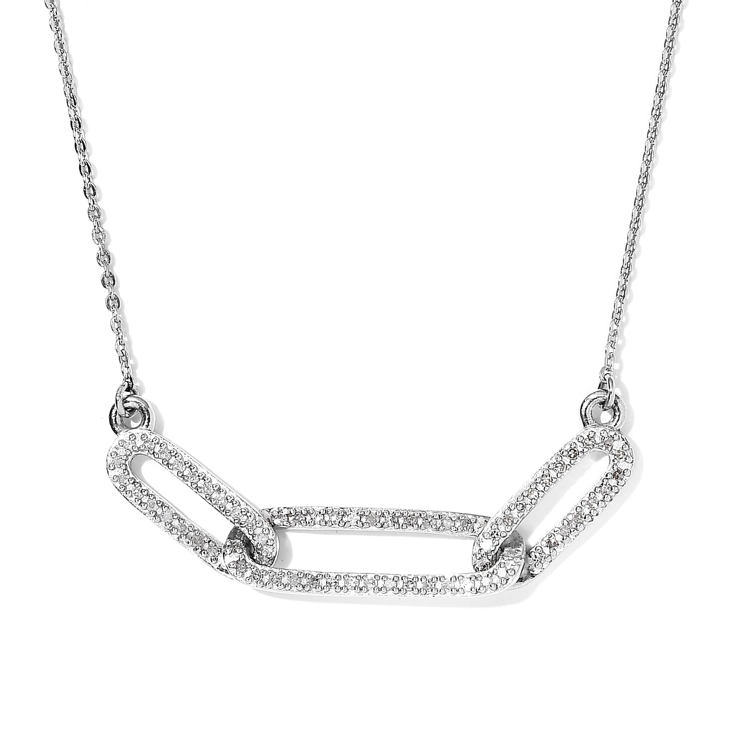 Diamond Paper Clip Necklace 18 Inches in Platinum Over Sterling Silver 0.33 ctw