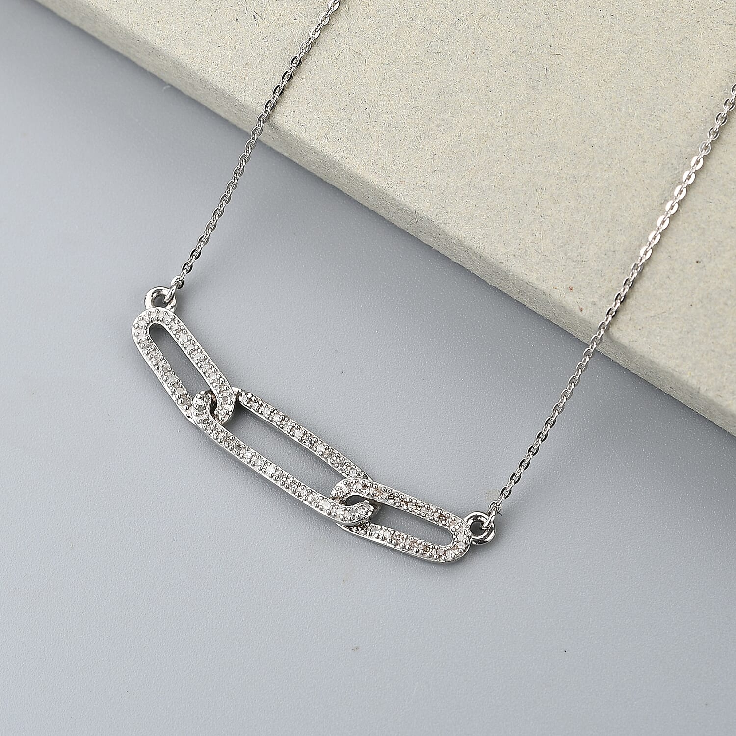 Diamond Paper Clip Necklace 18 Inches in Platinum Over Sterling Silver 0.33 ctw