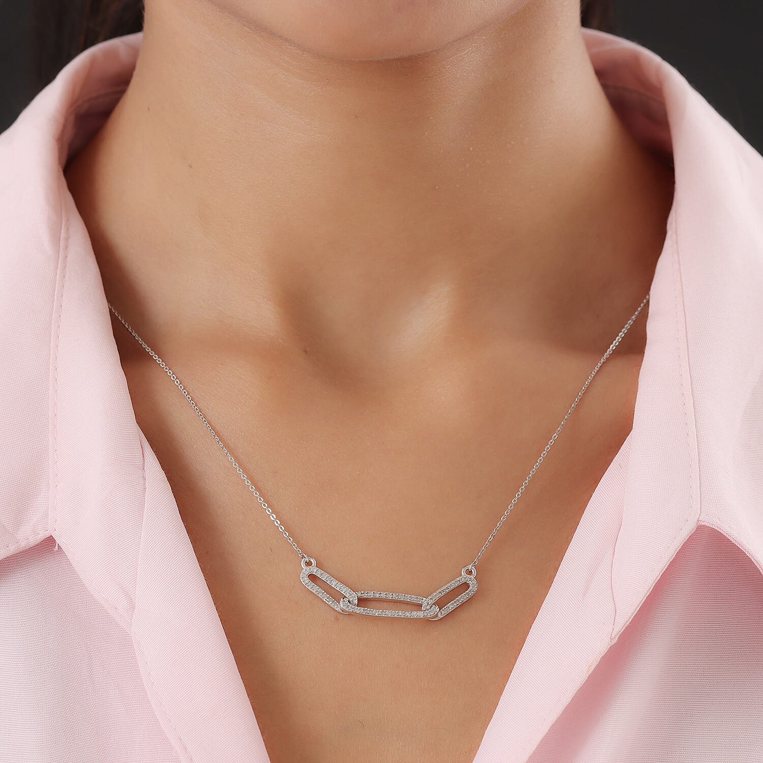 Diamond Paper Clip Necklace 18 Inches in Platinum Over Sterling Silver 0.33 ctw