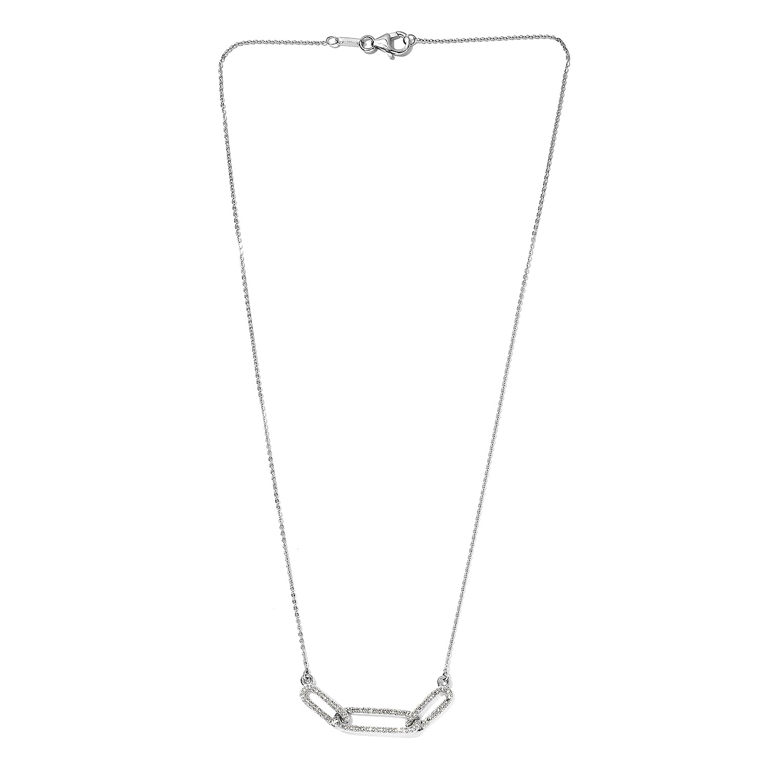 Diamond Paper Clip Necklace 18 Inches in Platinum Over Sterling Silver 0.33 ctw