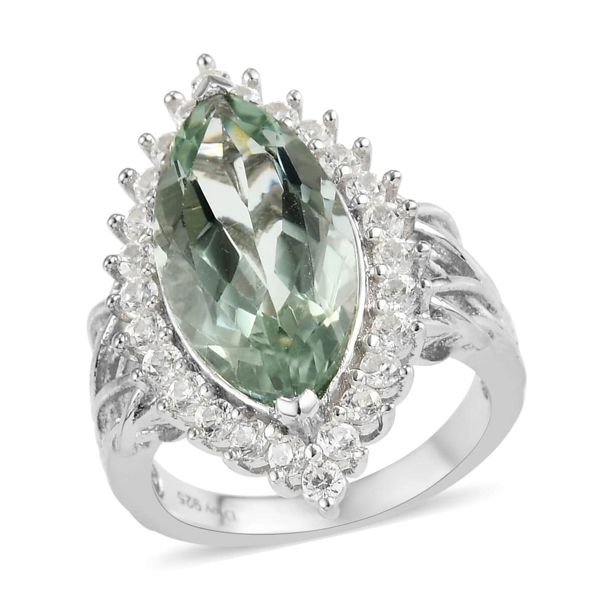 Montezuma Prasiolite and Zircon Cocktail Ring in Platinum Over Sterling Silver (Size 7.0) 8.20 ctw image number 0