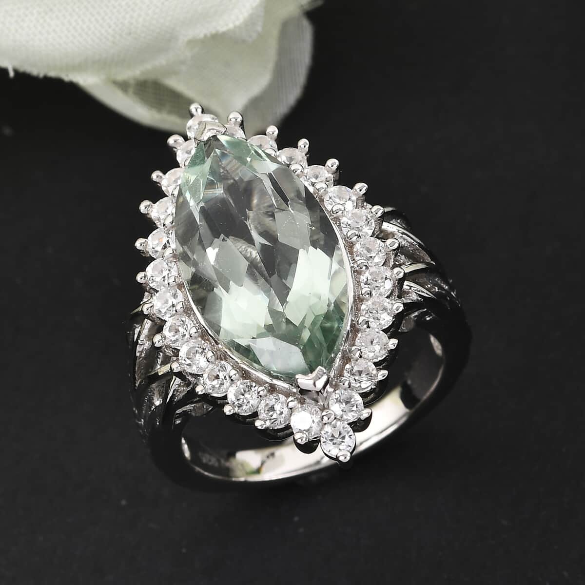 Montezuma Prasiolite and Zircon Cocktail Ring in Platinum Over Sterling Silver (Size 7.0) 8.20 ctw image number 1