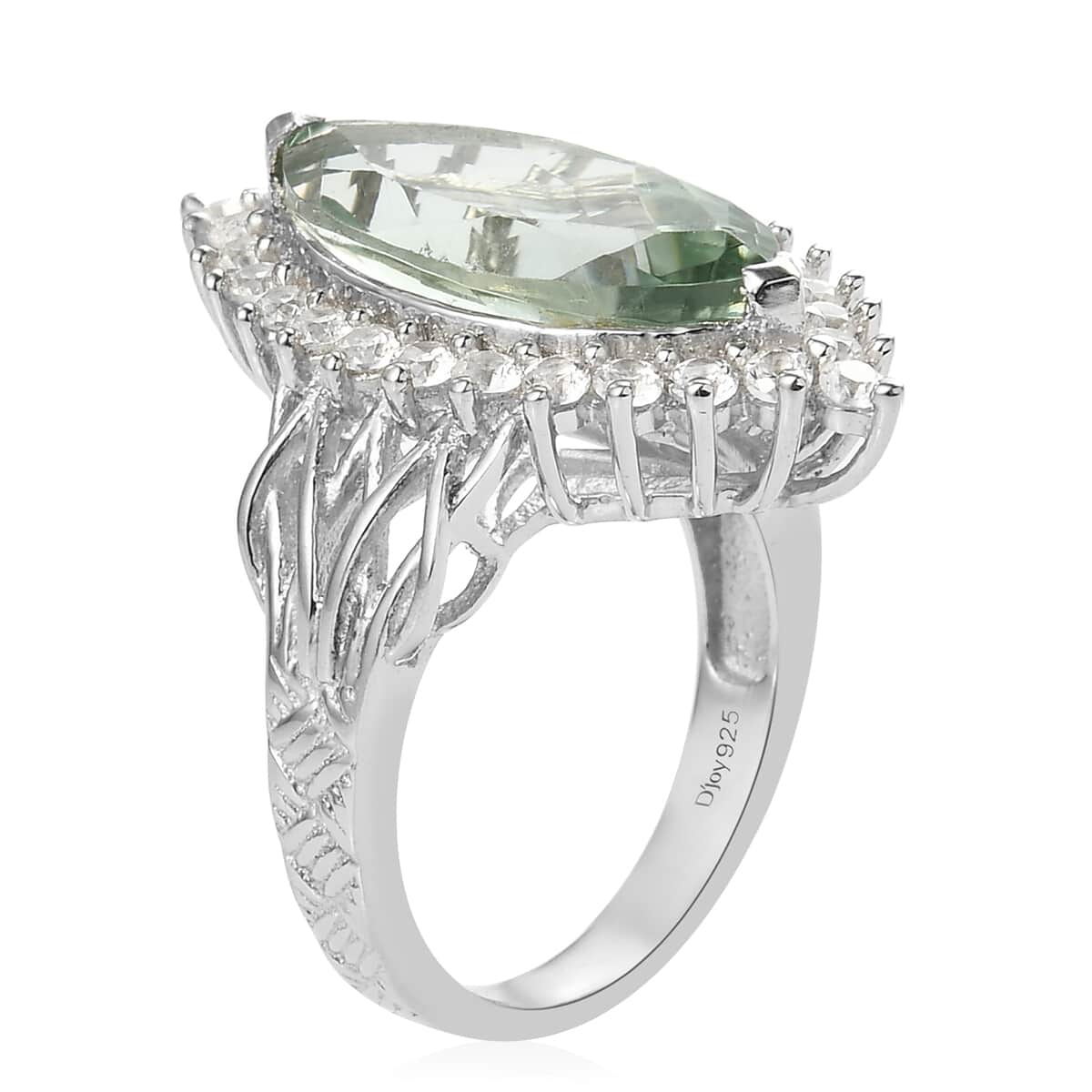 Montezuma Prasiolite and Zircon Cocktail Ring in Platinum Over Sterling Silver (Size 7.0) 8.20 ctw image number 3