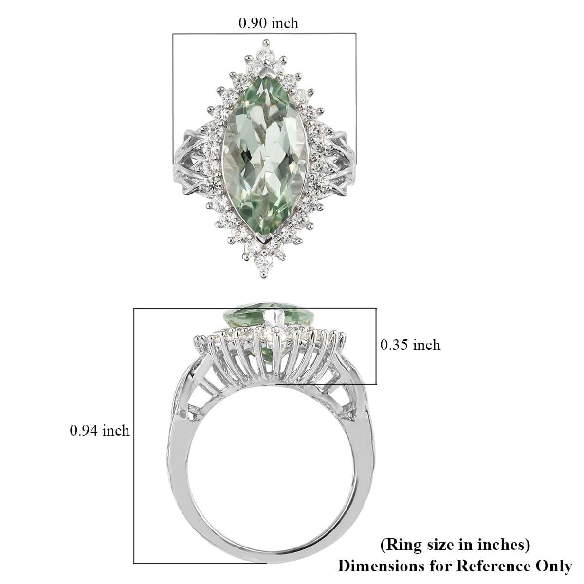 Montezuma Prasiolite and Zircon Cocktail Ring in Platinum Over Sterling Silver (Size 7.0) 8.20 ctw image number 5