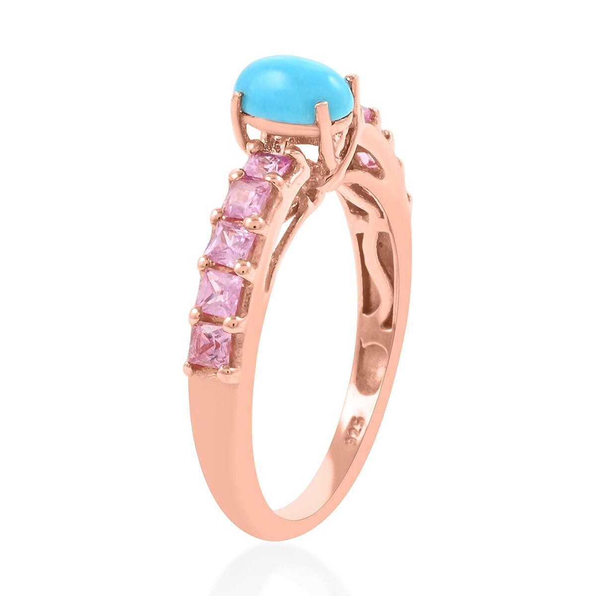 Sleeping Beauty Turquoise, Madagascar Pink Sapphire Ring in 14K RG Over Sterling Silver (Size 9) 1.15 ctw image number 3