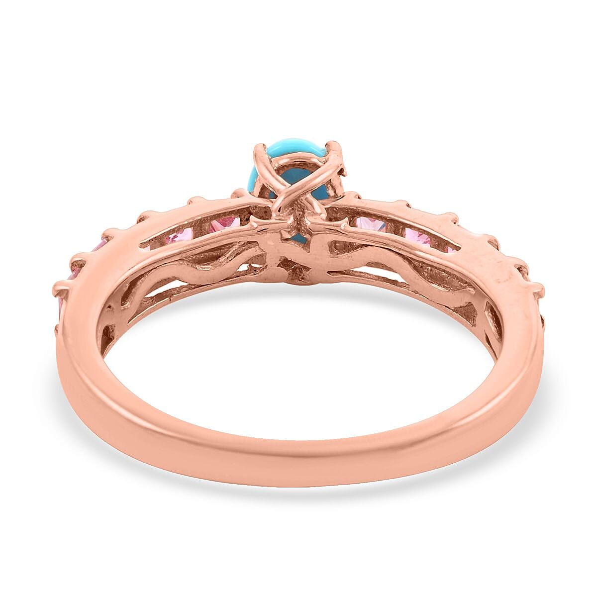 Sleeping Beauty Turquoise, Madagascar Pink Sapphire Ring in 14K RG Over Sterling Silver (Size 9) 1.15 ctw image number 4