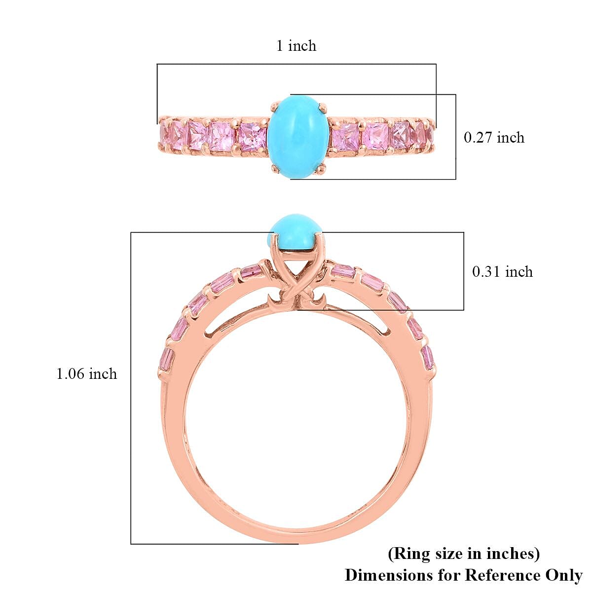 Sleeping Beauty Turquoise, Madagascar Pink Sapphire Ring in 14K RG Over Sterling Silver (Size 9) 1.15 ctw image number 5