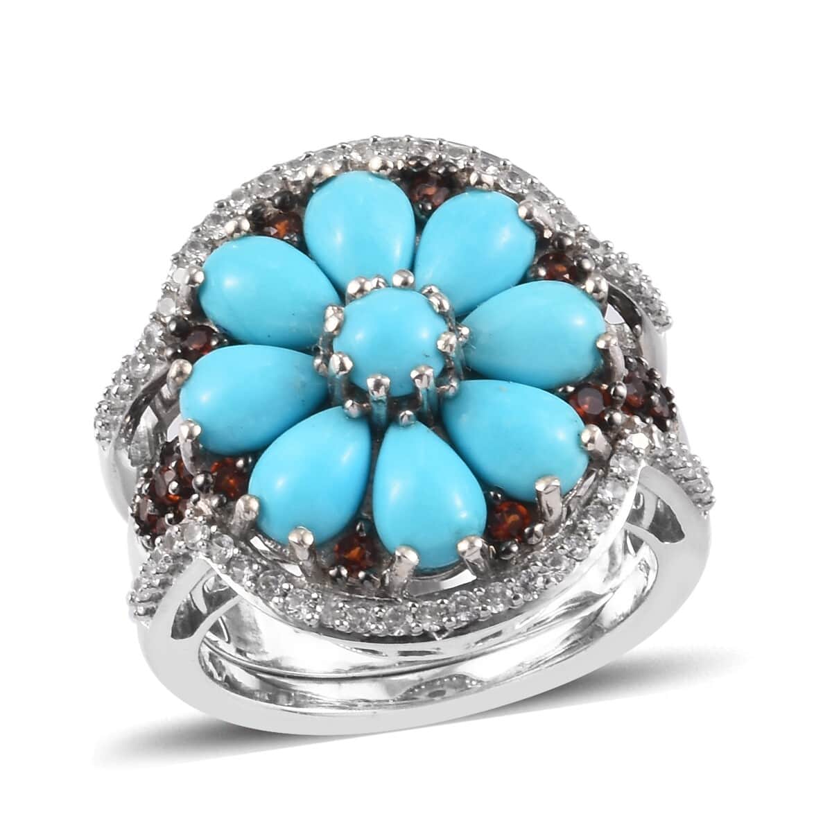 American Natural Sleeping Beauty Turquoise and Multi Gemstone Ring in Platinum Over Sterling Silver (Size 7) 3.90 ctw image number 0