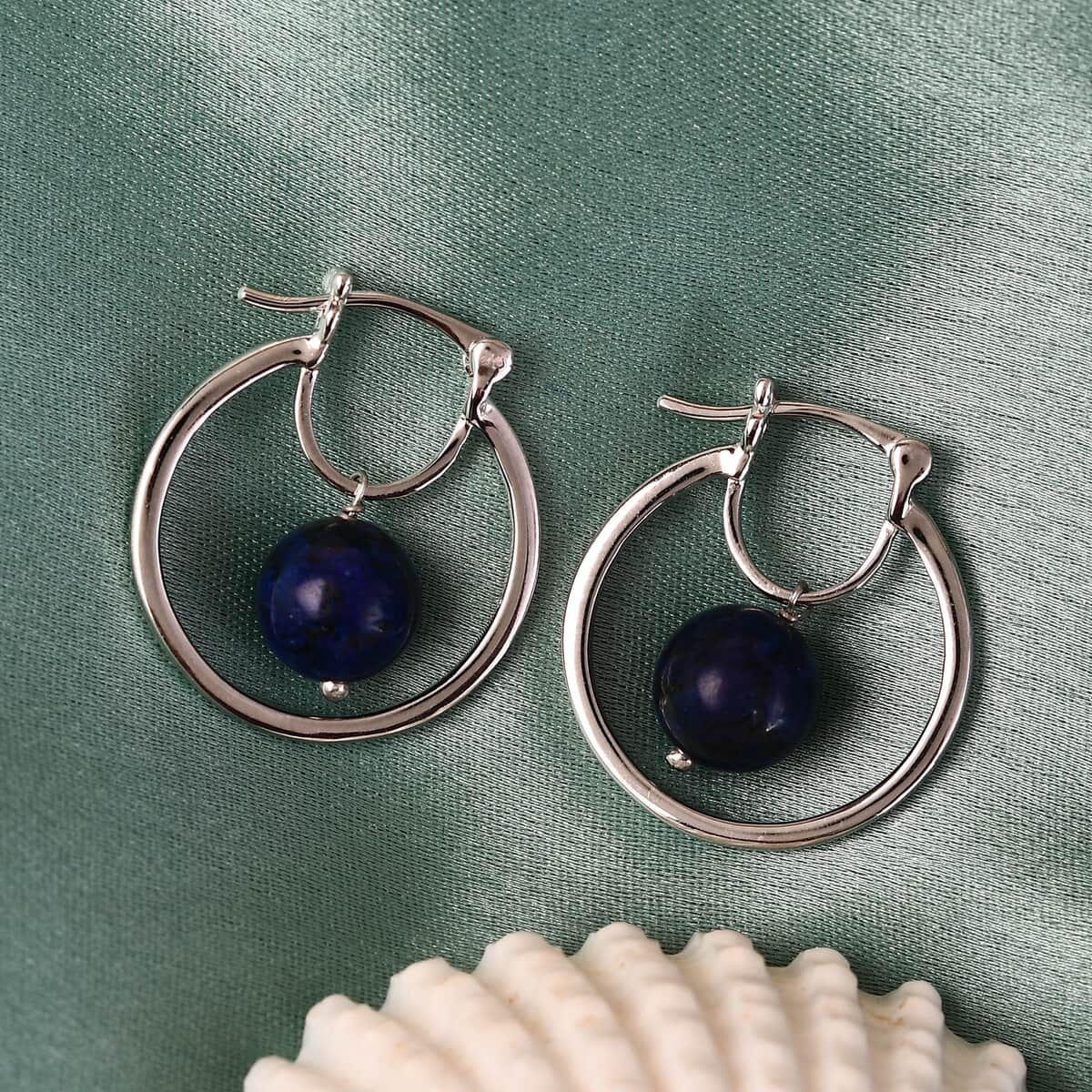 Lapis Lazuli Inside Out Hoop Earrings in Platinum Over Copper 6.85 ctw image number 1