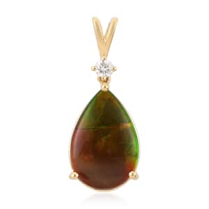 ILIANA 0.07 ctw AAA Canadian Ammolite and Diamond G-H SI Pendant in 18K Yellow Gold