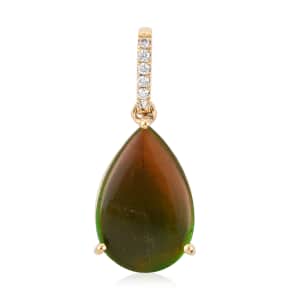 ILIANA 0.05 ctw AAA Canadian Ammolite, Diamond G-H SI Pendant in 18K Yellow Gold