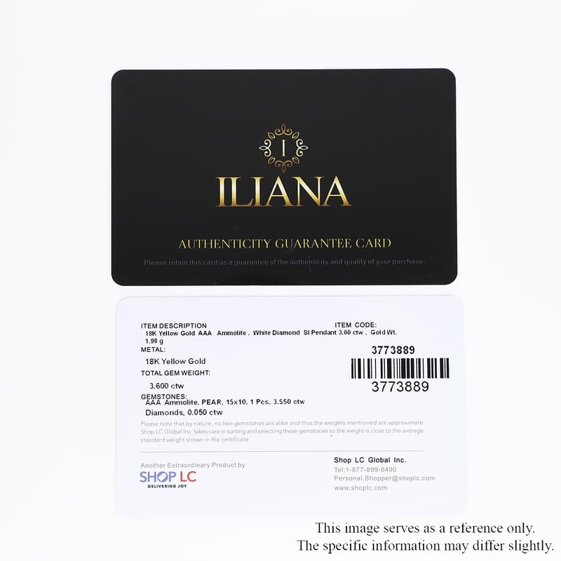Iliana 18K Yellow Gold AAA Canadian Ammolite and G-H SI Diamond Pendant 0.05 ctw