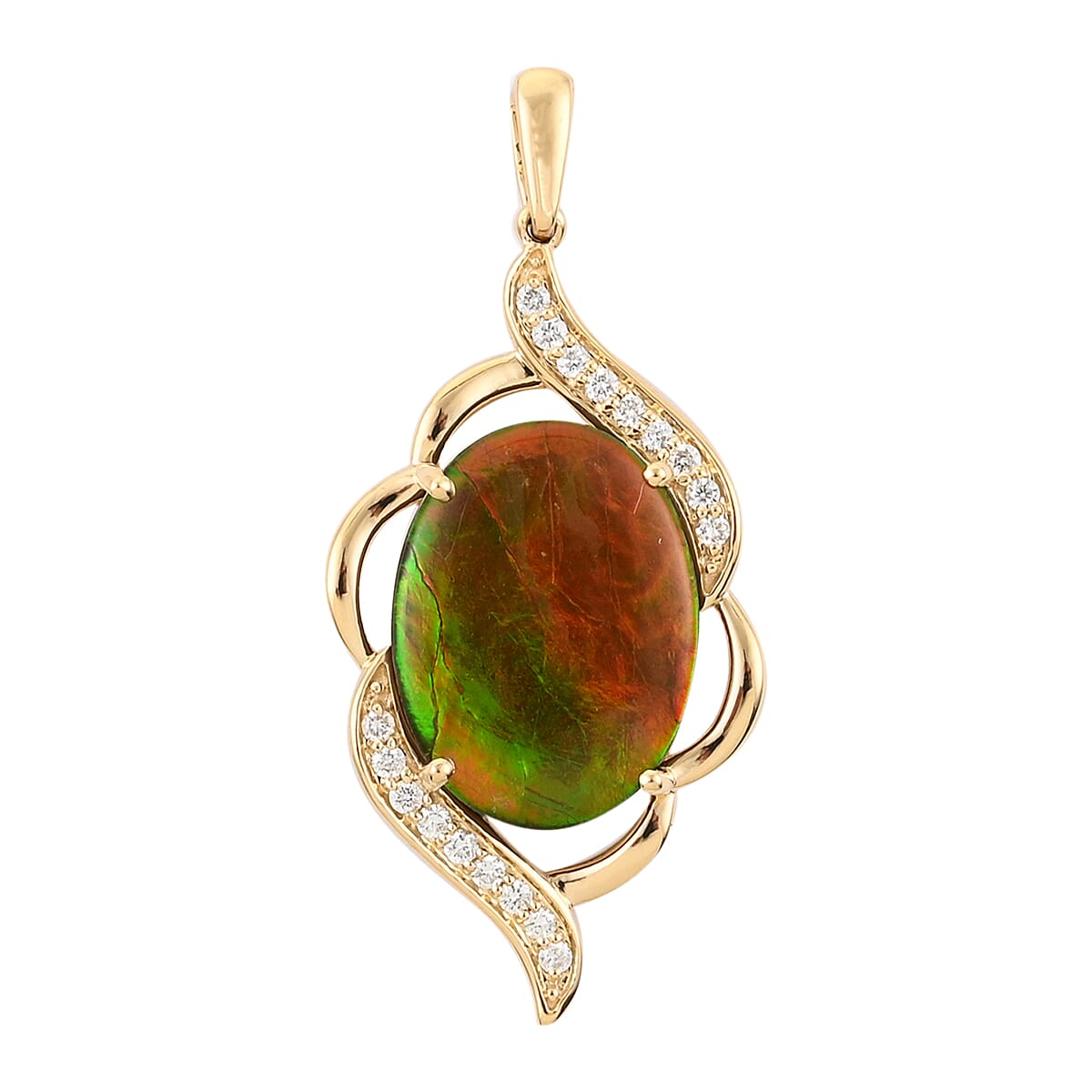 Iliana 18K Yellow Gold AAA Canadian Ammolite and G-H SI Diamond Pendant 0.20 ctw image number 0