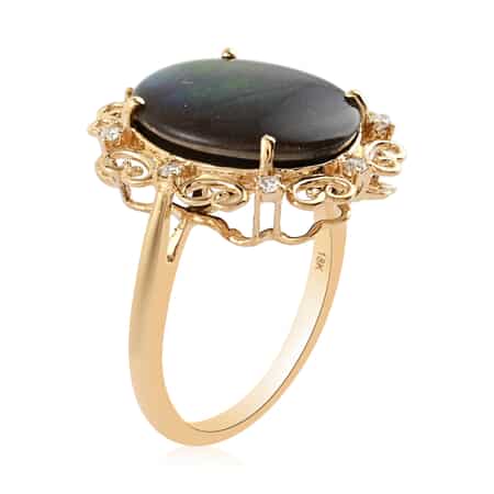 Iliana 18K Yellow Gold AAA Canadian Ammolite and G-H SI Diamond Ring (Size 6.0) 3.90 Grams 0.10 ctw image number 2