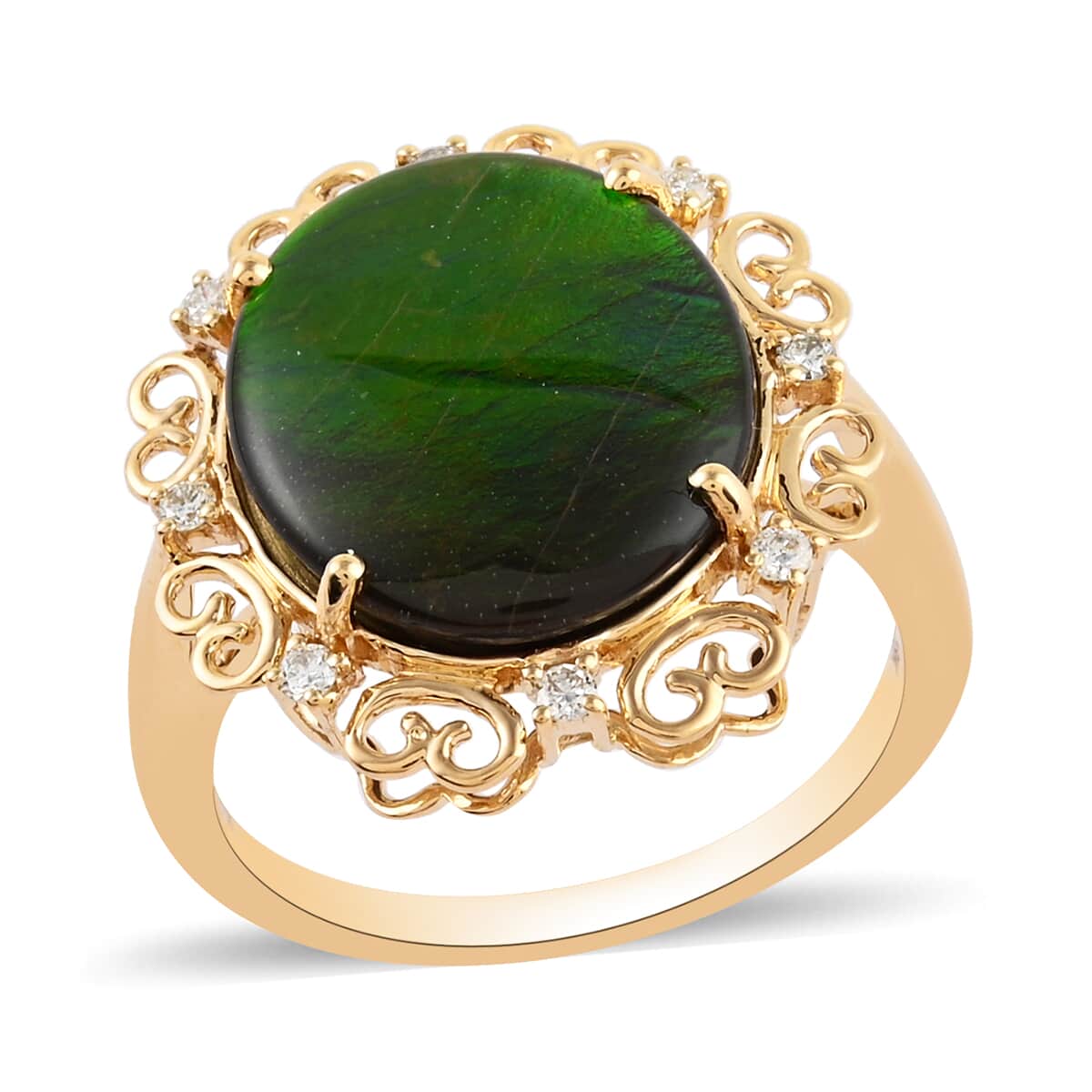 Iliana 18K Yellow Gold AAA Canadian Ammolite and G-H SI Diamond Ring (Size 7.0) 0.10 ctw image number 0