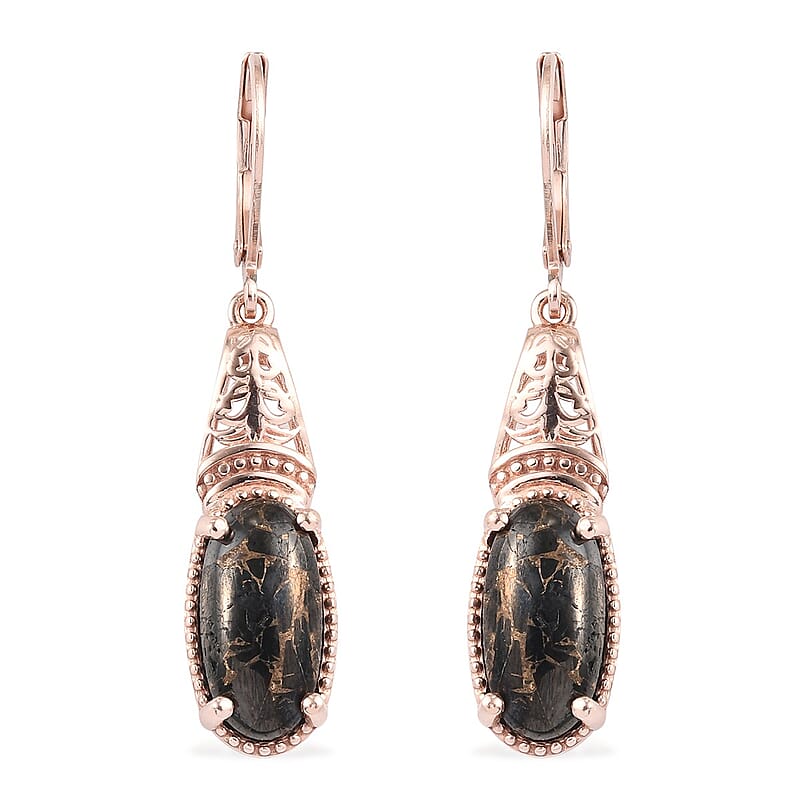 Matrix Silver Shungite Earrings in 14K Rose Gold Over Copper & ION Plated Rose Gold Stainless Steel 4.75 ctw