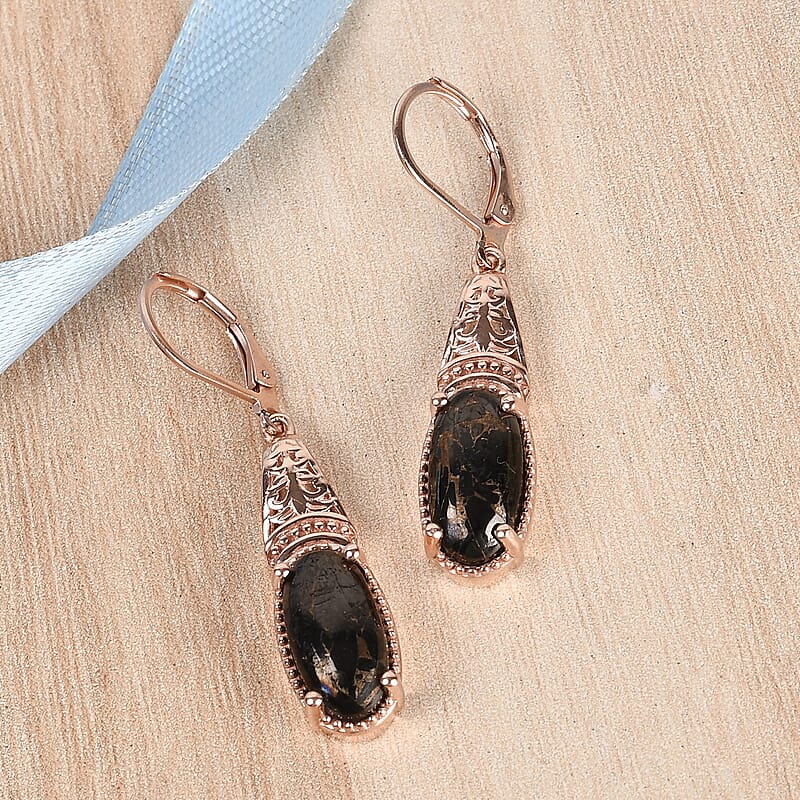 Matrix Silver Shungite Earrings in 14K Rose Gold Over Copper & ION Plated Rose Gold Stainless Steel 4.75 ctw