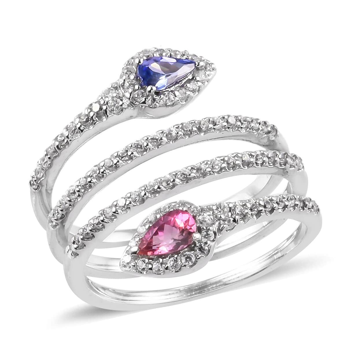 Morro Redondo Pink Tourmaline and Tanzanite, White Zircon Ring in Platinum Over Sterling Silver (Size 8.0) 4.12 ctw image number 0