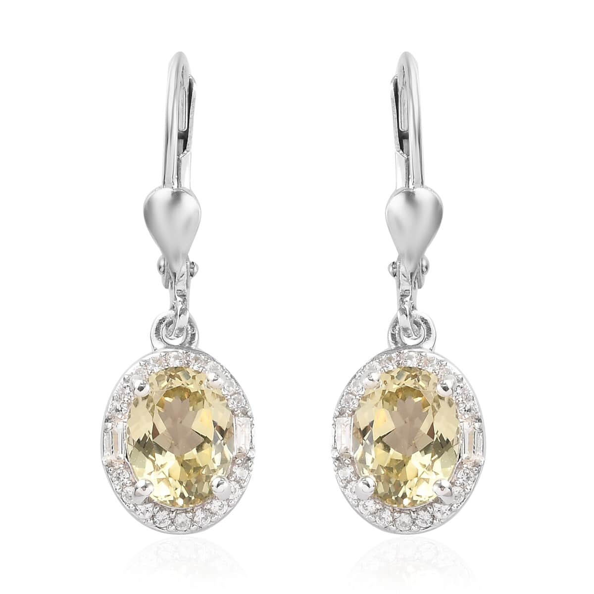 Yellow Triphane and Zircon Lever Back Earrings in Platinum Over Sterling Silver 3.50 ctw image number 0