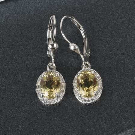 Yellow Triphane and Zircon Lever Back Earrings in Platinum Over Sterling Silver 3.50 ctw image number 1