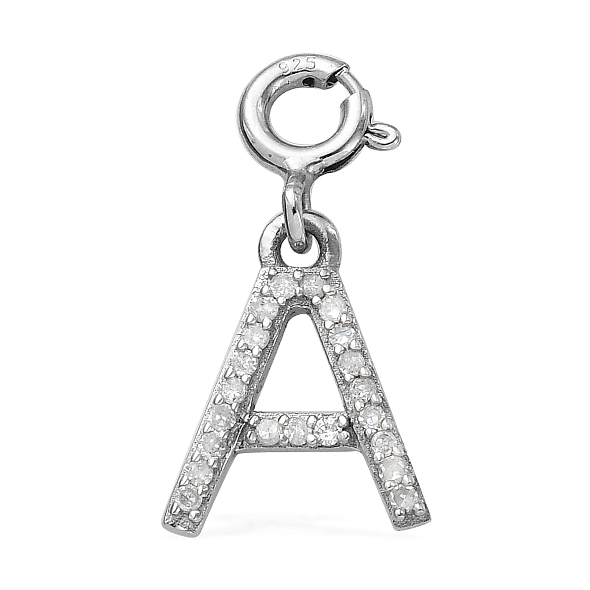 Diamond Initial A Charm in Platinum Over Sterling Silver 0.10 ctw